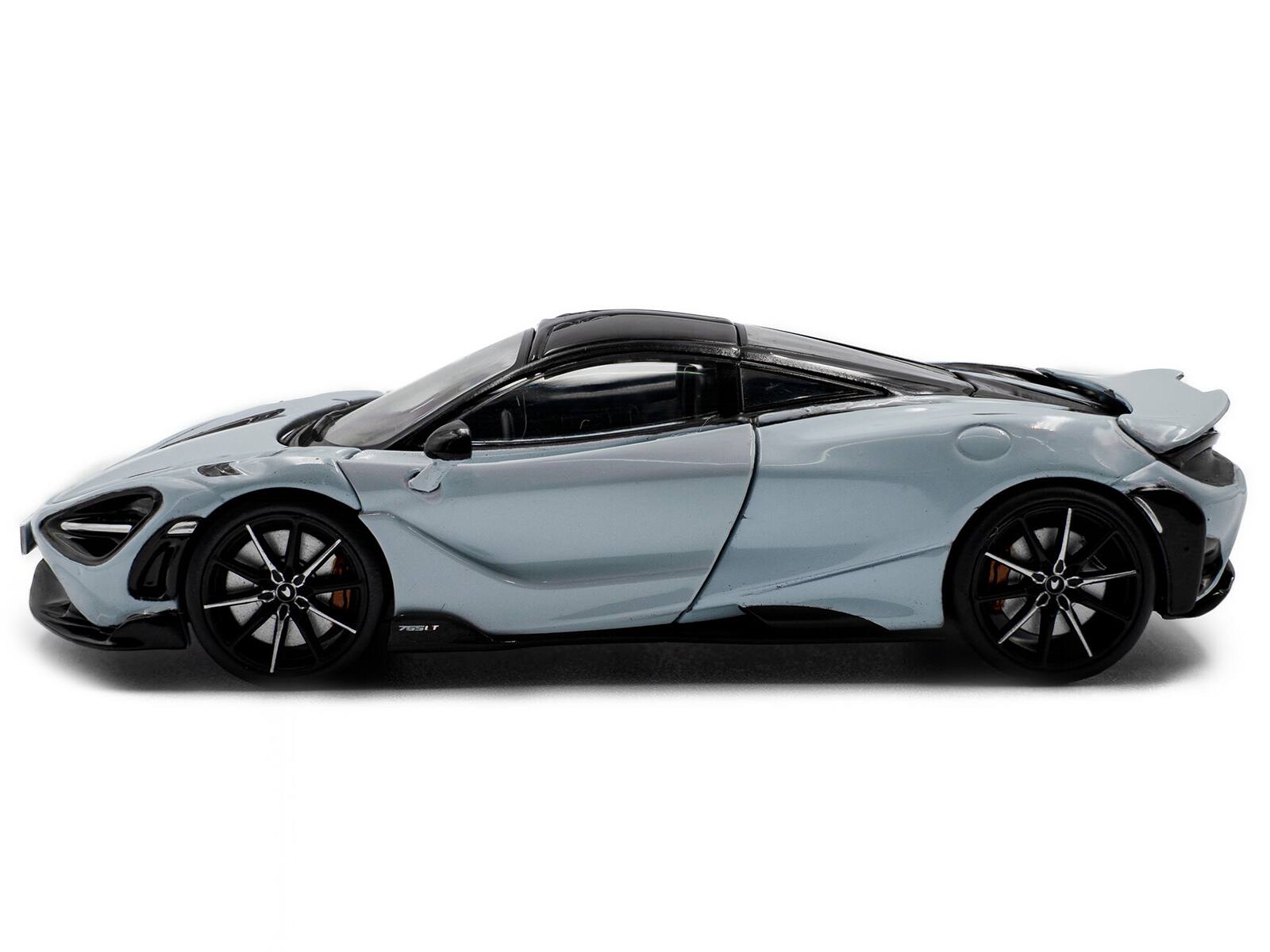 Angle. Solido - 2020 McLaren 765LT Ceramic Gray with Black Top 1/43 Diecast Model Car by Solido - Gray with Black Top.