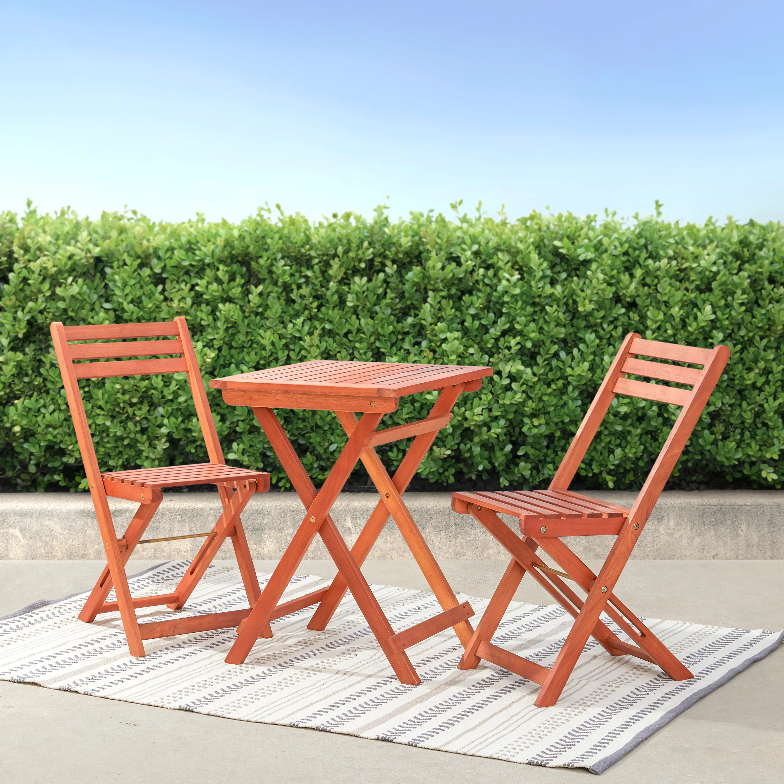 Front. APRILSOUL - Foldable Eucalyptus Hardwood Bistro Set Reddish Brown Oil Finish No Assembly - Natural Wood.