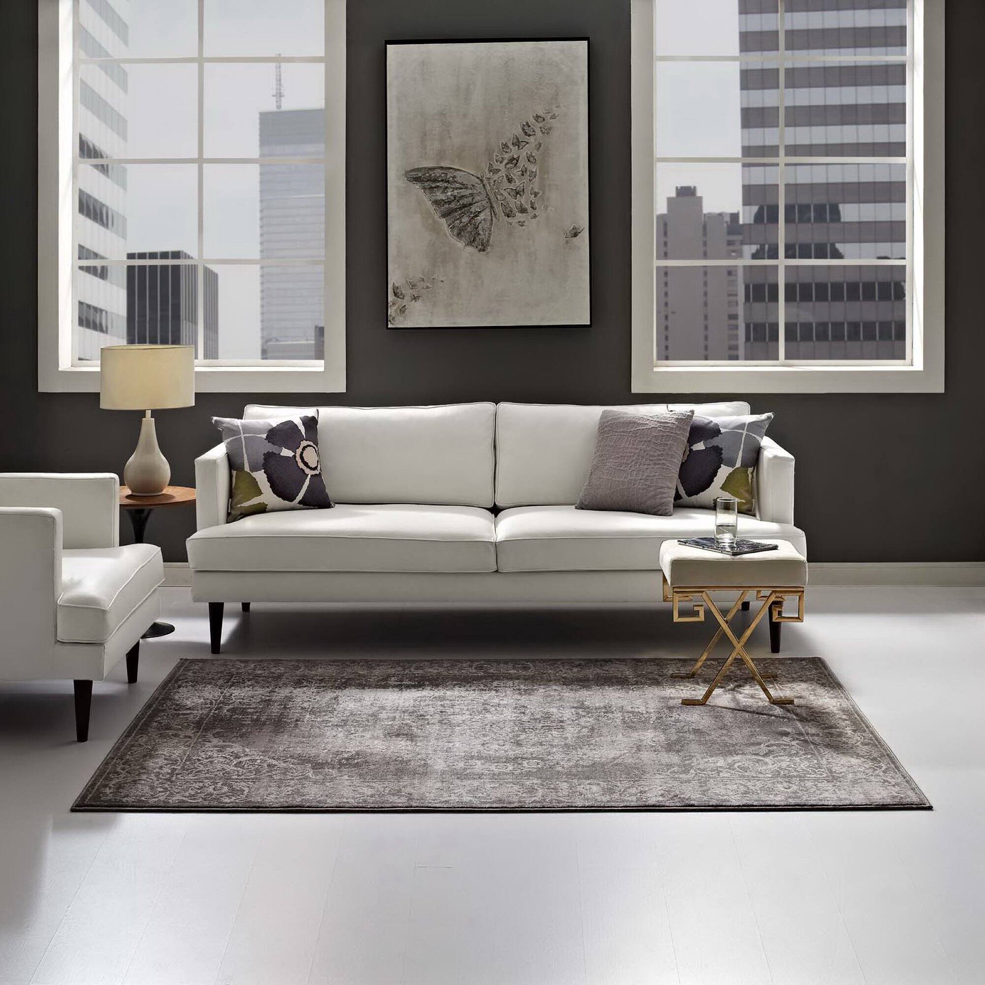 Left. Modway - Gamela Rustic Vintage Ornate Floral Medallion Area Rug - Antique Light and Dark Brown.