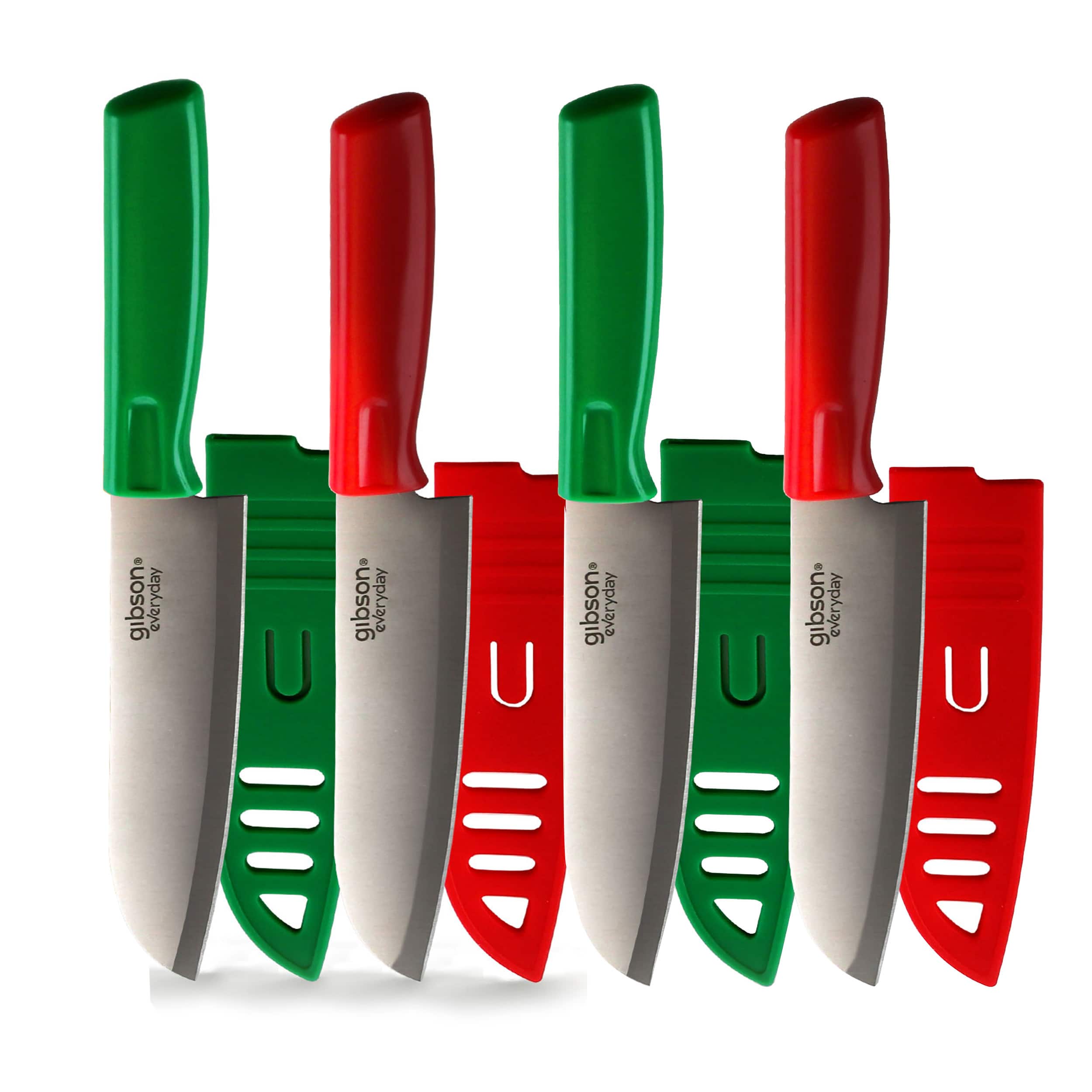 Gibson - Everyday Grantville 4 Piece 6 Inch Santoku Knife with Sheath in Red and Green
