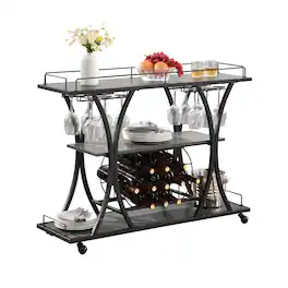 Spaco - Industrial Bar Cart Kitchen Bar Cart, Serving Cart for Home with Wheels 3 -Tier Storage Shelves, for Living Room - Black+ Gray