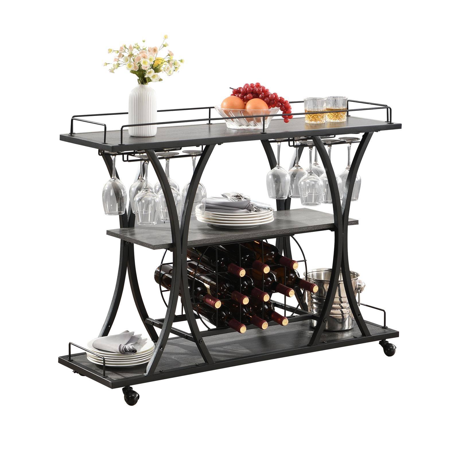 Front. Spaco - Spaco Industrial Bar Cart Kitchen Bar Cart, Serving Cart for Home with Wheels 3 -Tier Storage Shelves, for Living Room - Black+ Gray.