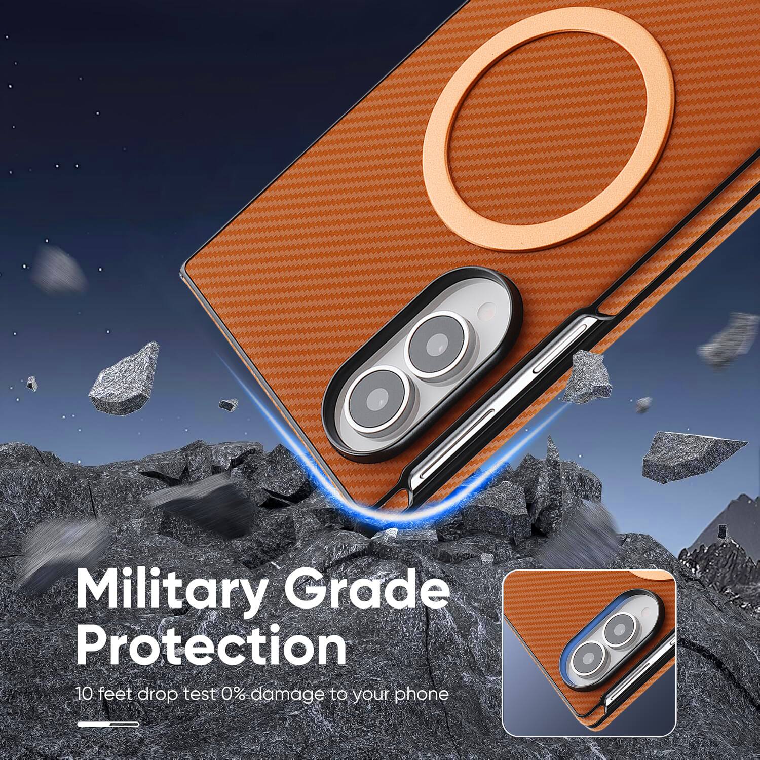 Military Grade Protection  
10 feet drop test 0% damage to your phone
