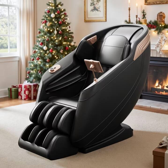 Left. FED Fitness - 4D SL Track Massage Chair with 3 Zero Gravity Modes, APP Control,Leather - Black/Rose.