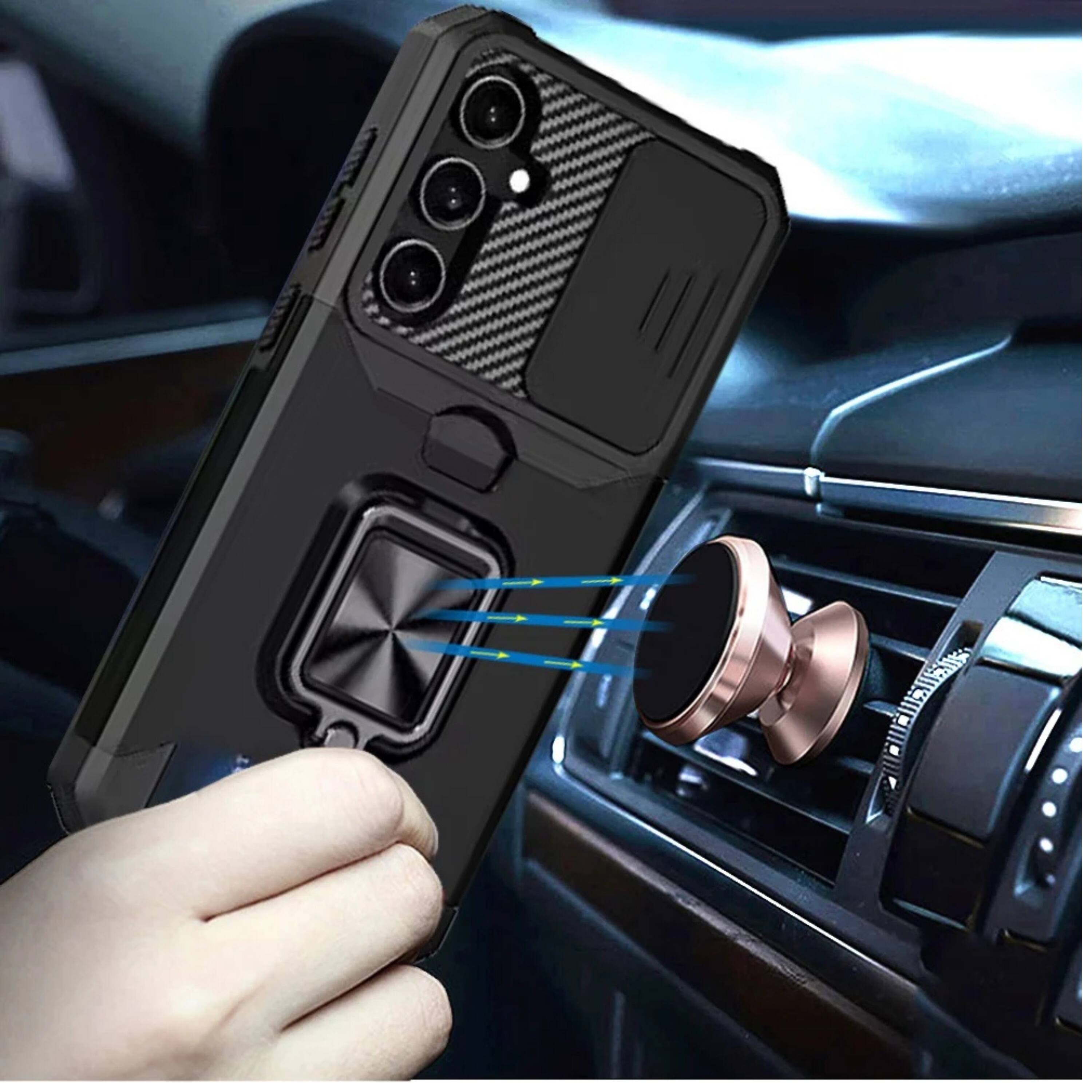 Left. Kitcheniva - Magnetic Ring Card Holder Camera Lens Cover Protective Case With Tempered Glass For Samsung S26 Plus Black - Black.