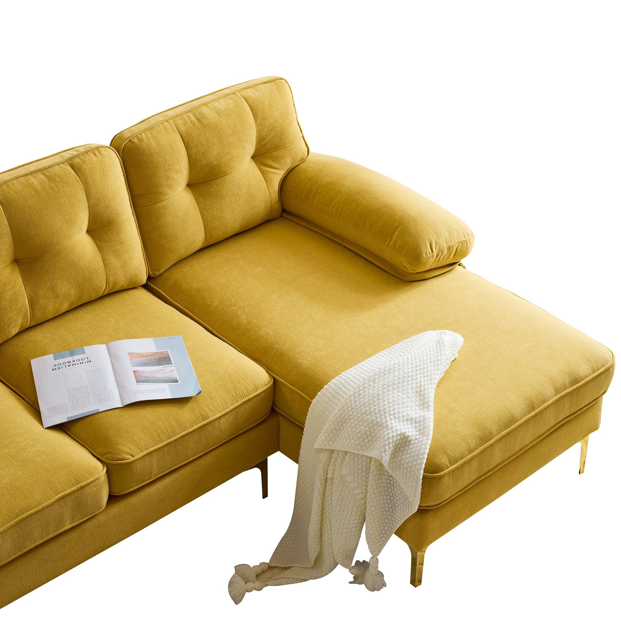 Alt View 8. Boyel Living - 82.6 inch Modern Sectional Sofas Couches Velvet L-Shaped Couches for Living Room Bedroom in Yellow - Yellow.