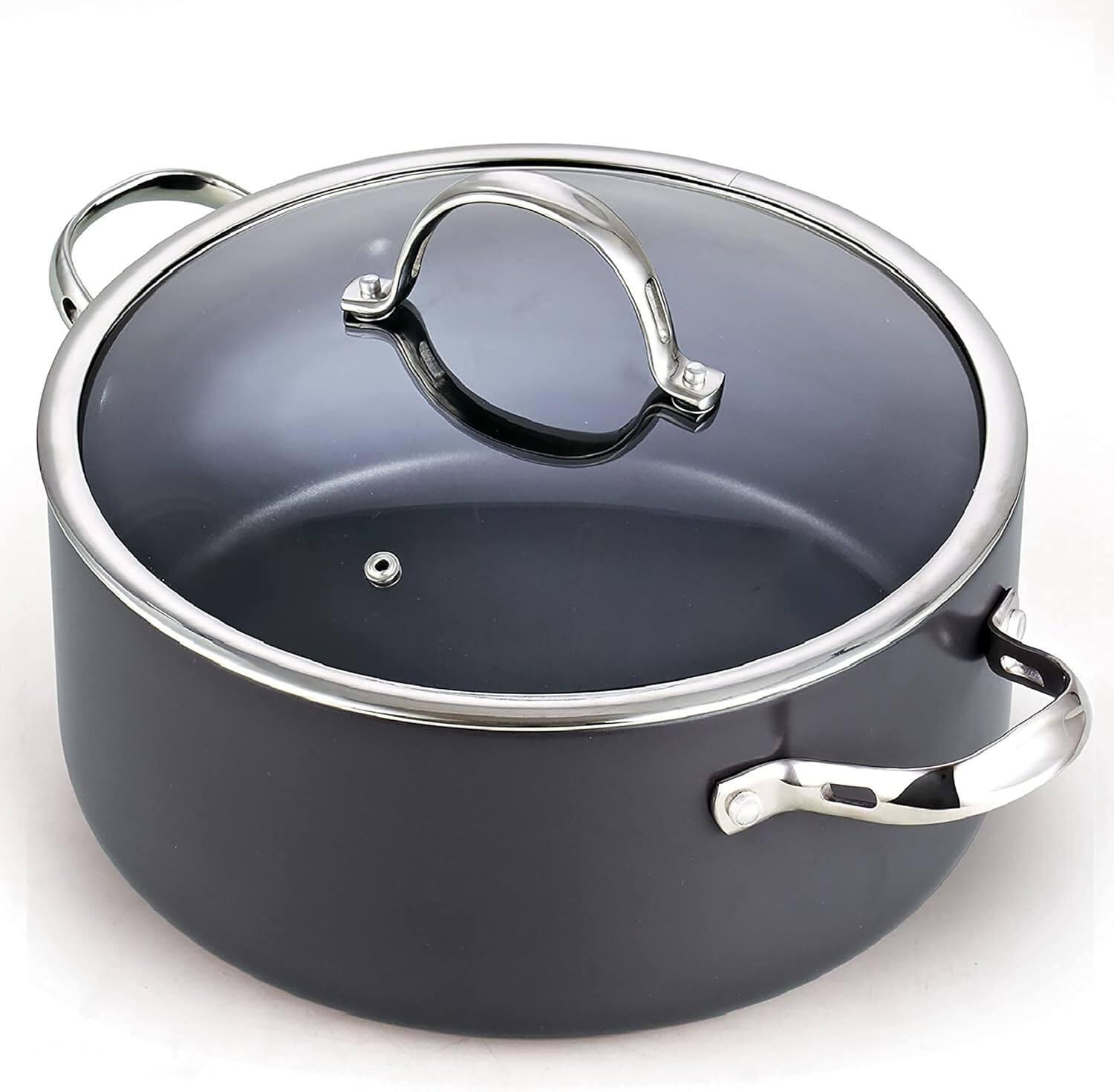 Front. Cooks Standard - Classic 7-Quart Stock Pot Dutch Oven Casserole with Glass Lid, Hard Anodized Nonstick Stockpot, Not Induction, Black - black.