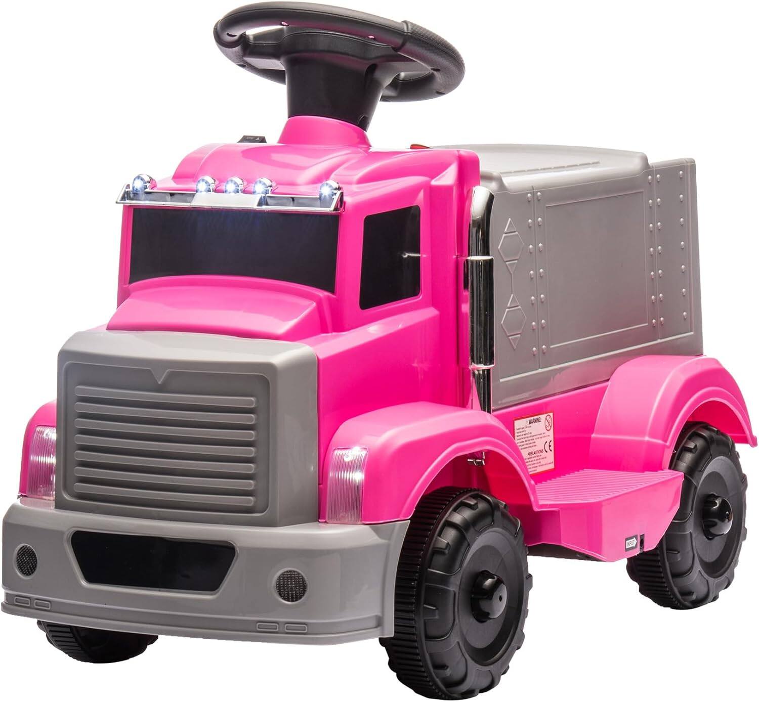 Front. GARVEE - 6V Kids Ride-On Truck for Toddlers Ages 2–4, 35W Motor, LED Lights, Music, Storage Compartment, Safe Indoor/Outdoor Car - Pink.