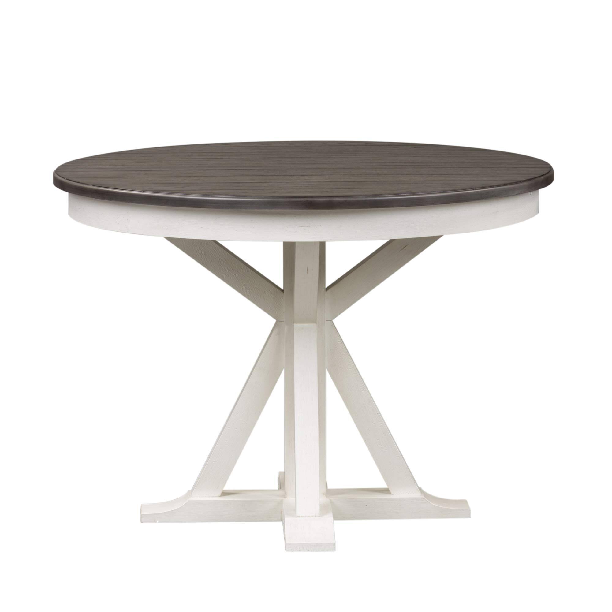 Alt View 3. Liberty Furniture Industries - Pedestal Table in Poplar & Rubberwood Solids w Pine Veneer - Wirebrushed White W/ Charcoal Top.