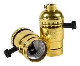 HQRP - 2-Pack 3-Way Lamp Socket Replacement E26/E27 Medium Base Turn-Knob Switch 250 W 250 V UL Listed - Gold