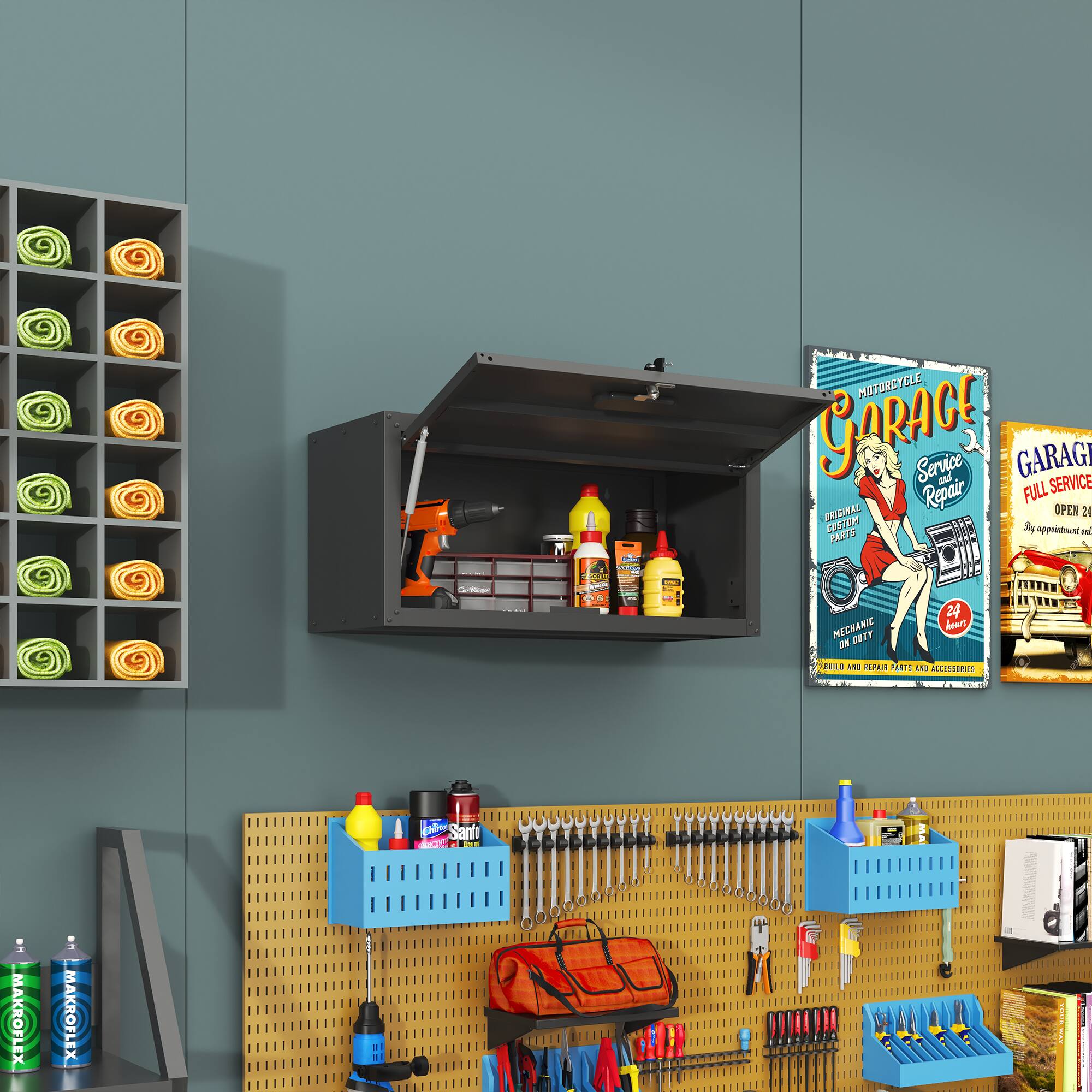 MOTORCYCLE GARAGE  
Service and Repair  

FULL SERVICE  
OPEN 24 HOURS  
By appointment  

MECHANIC ON DUTY  
BUILD AND REPAIR PARTS AND ACCESSORIES  

San MAKROFLEX MAKROFLEX