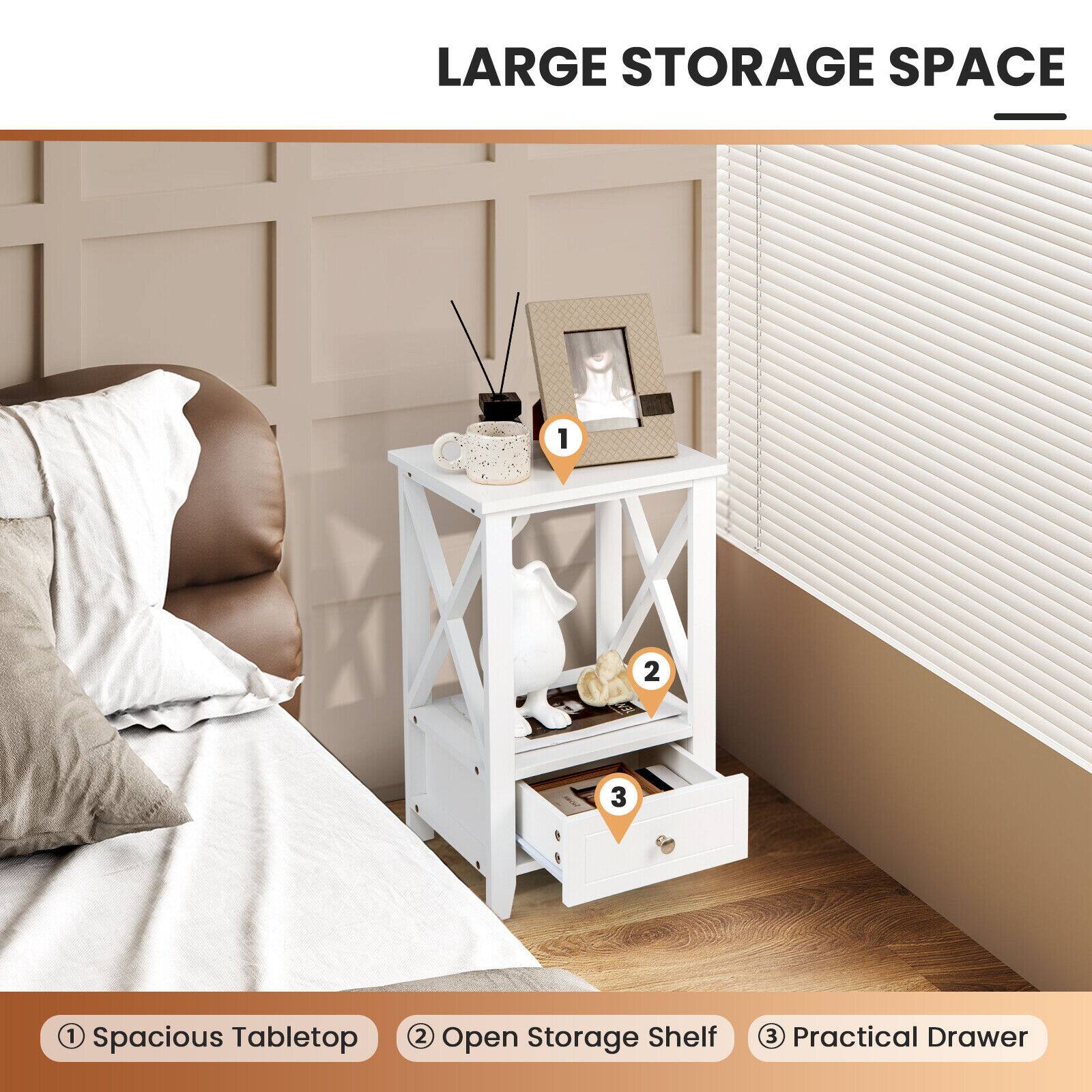 LARGE STORAGE SPACE

1. Spacious Tabletop
2. Open Storage Shelf
3. Practical Drawer