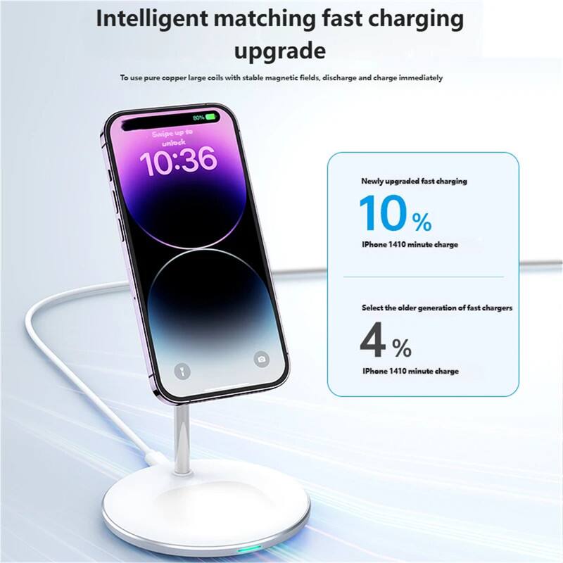 Intelligent matching fast charging upgrade

To use pure copper large coils with stable magnetic fields, discharge and charge immediately

Swipe up to unlock  
10:36

Newly upgraded fast charging  
10%  
iPhone 14 10 minute charge

Select the older generation of fast chargers  
4%  
iPhone 14 10 minute charge