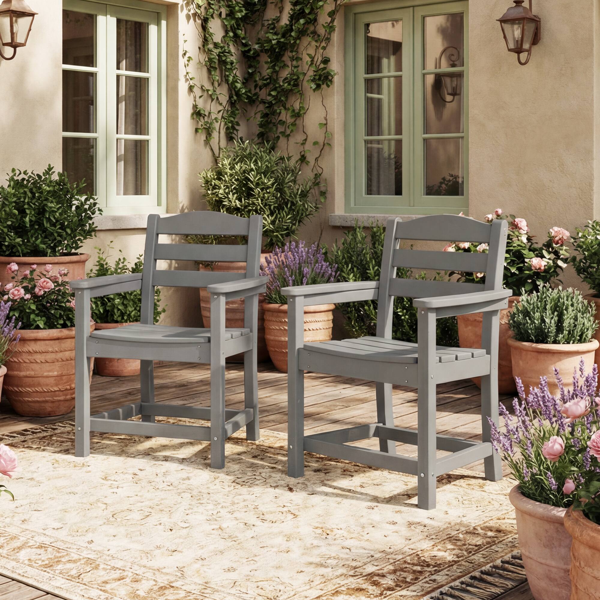 Left. Famapy - Pairs of HDPE Outdoor Dining Chair - 4 Colors Weatherproof Patio Armchair for Garden, Poolside 330LBS Capacity - Gray.