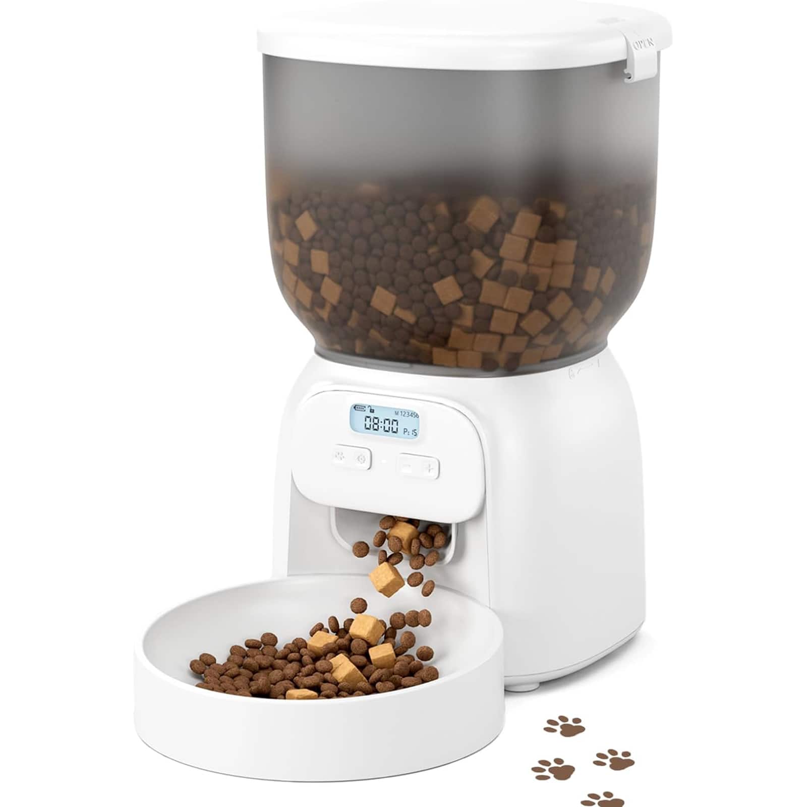 Chateau Abodes - Automatic Cat Feeder, 4L Detachable Dry Food Dispenser with 15 Portions & 6 Meals Daily, Dual-Power Timed Feeder - White