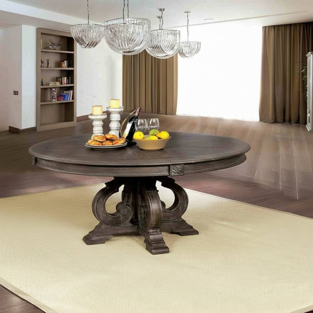 Loheer 60 inch Round Dining Table, Pedestal Base, Seats Six Rustic ...
