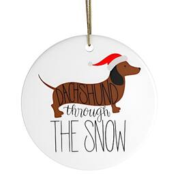 OrnamentallyYou - Dachshund Through The Snow Ornament Funny Dog Cute Circle - Multi-colored