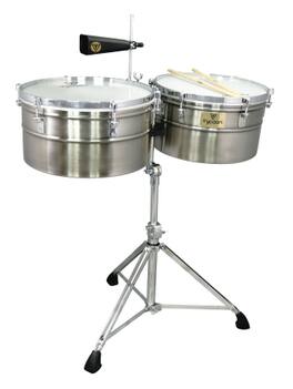 Tycoon Percussion - 14" & 15" Timbales, 8.5" Deep Stainless Steel Shells, Includes Height-Adjustable Tilting Stand