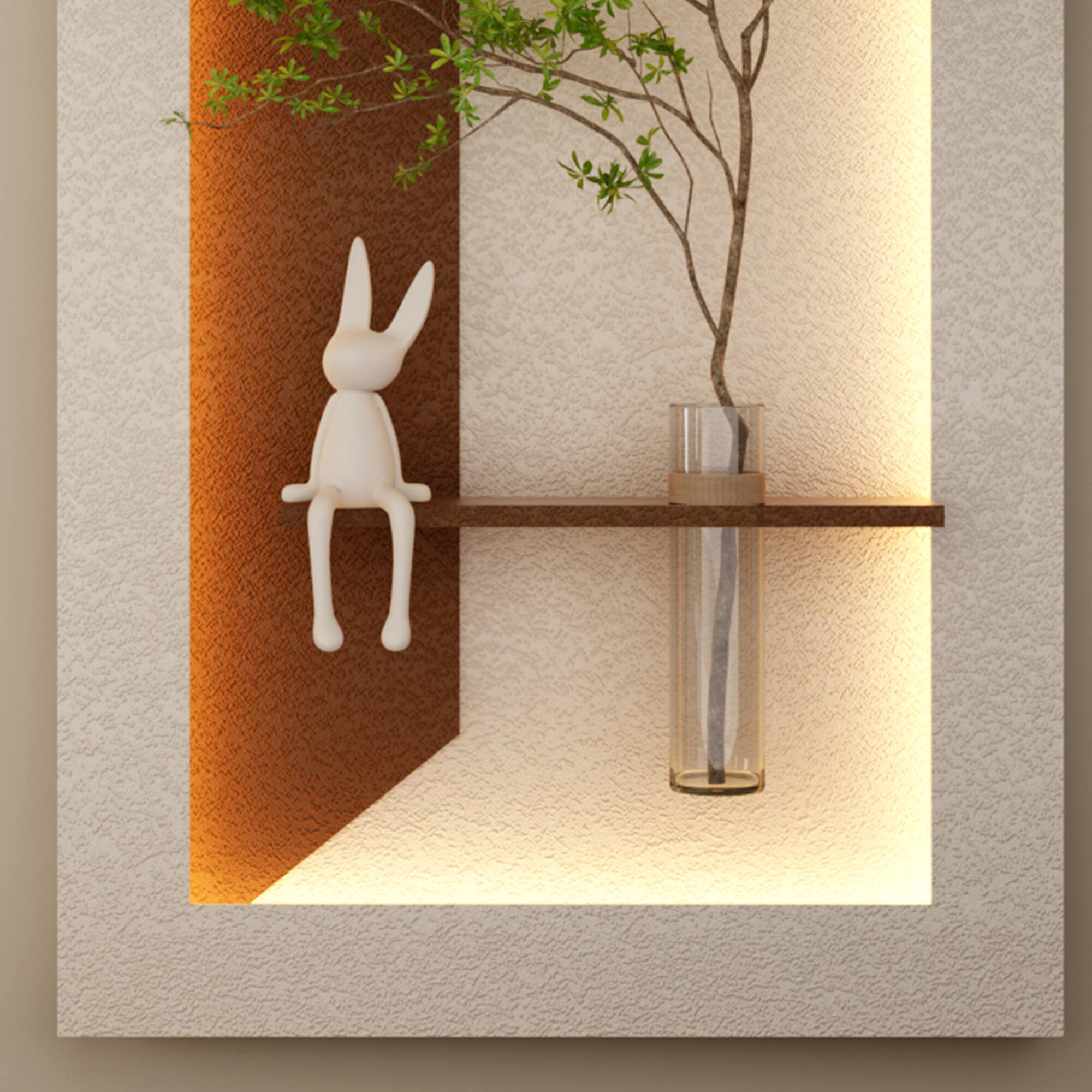 Angle. GOODSILO - Adjustable LED Sandstone Wall Decor with Simulated Plants and Glass Vase - Remote Control Light Strips for Home Decor - Light Coffee.