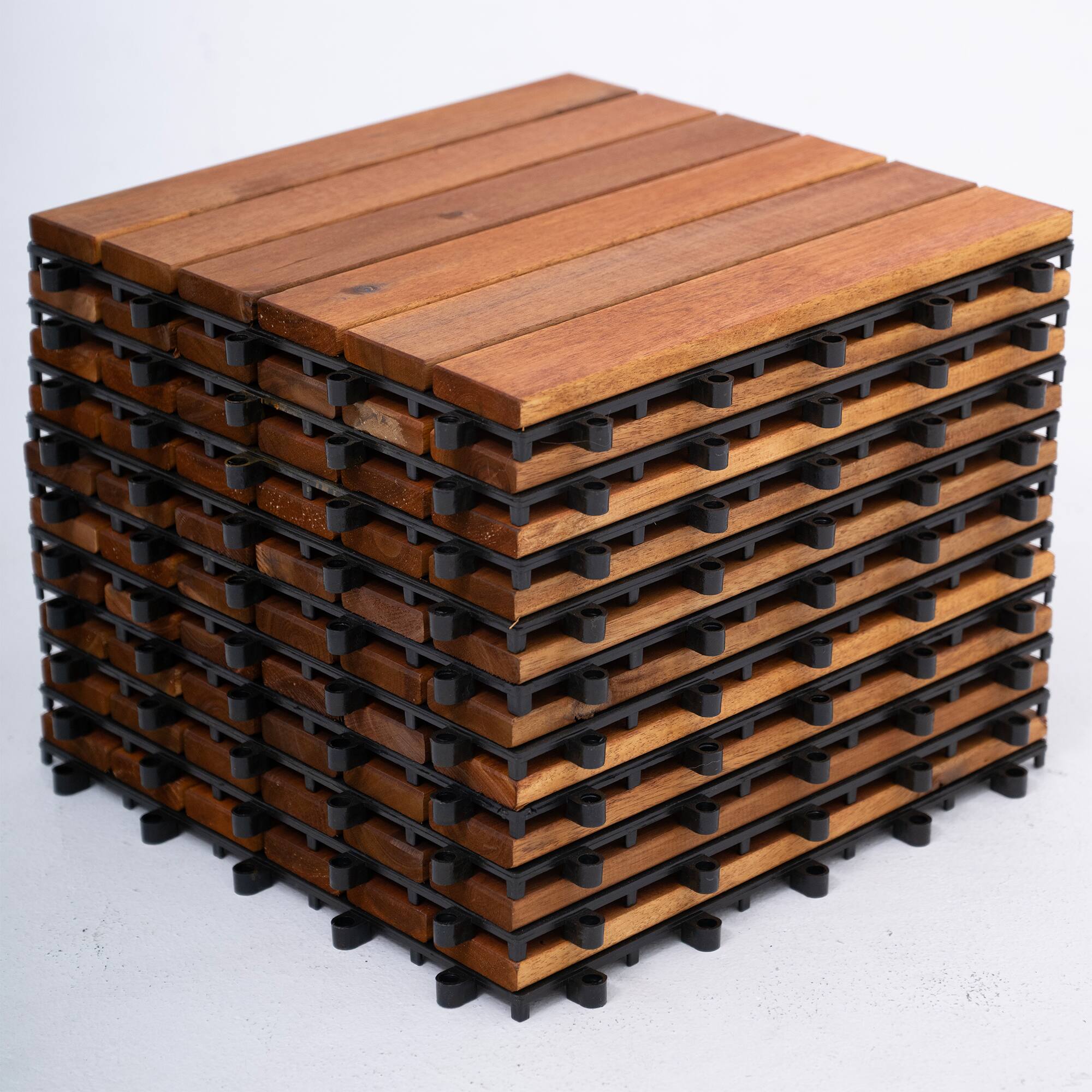 Alt View 6. Bliss Hammocks - Bliss Outdoors Hardwood 6-Slat Interlocking Wood Deck Tiles, Natural, Set of 30 - Natural Wood.