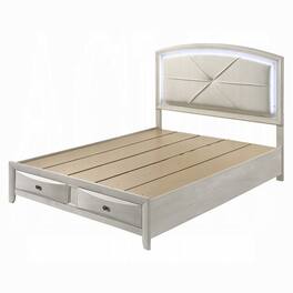 Manhattan Lane - Remy Queen Size Bed with LED Headboard, 2 Bottom Drawers - Antique White
