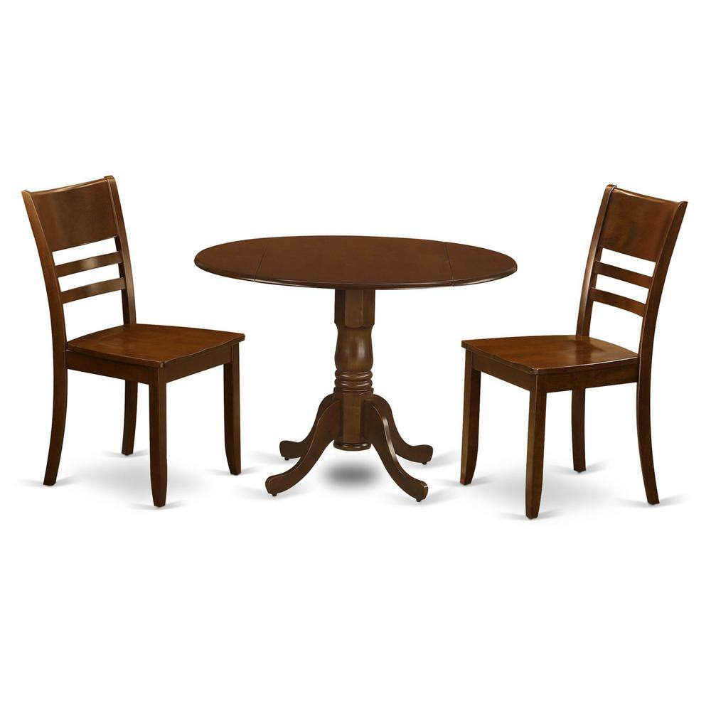 Back. East West Furniture - 3 Pc Kitchen Table with 2 drop leaves and 2Leather Dinette Chairs - Espresso.