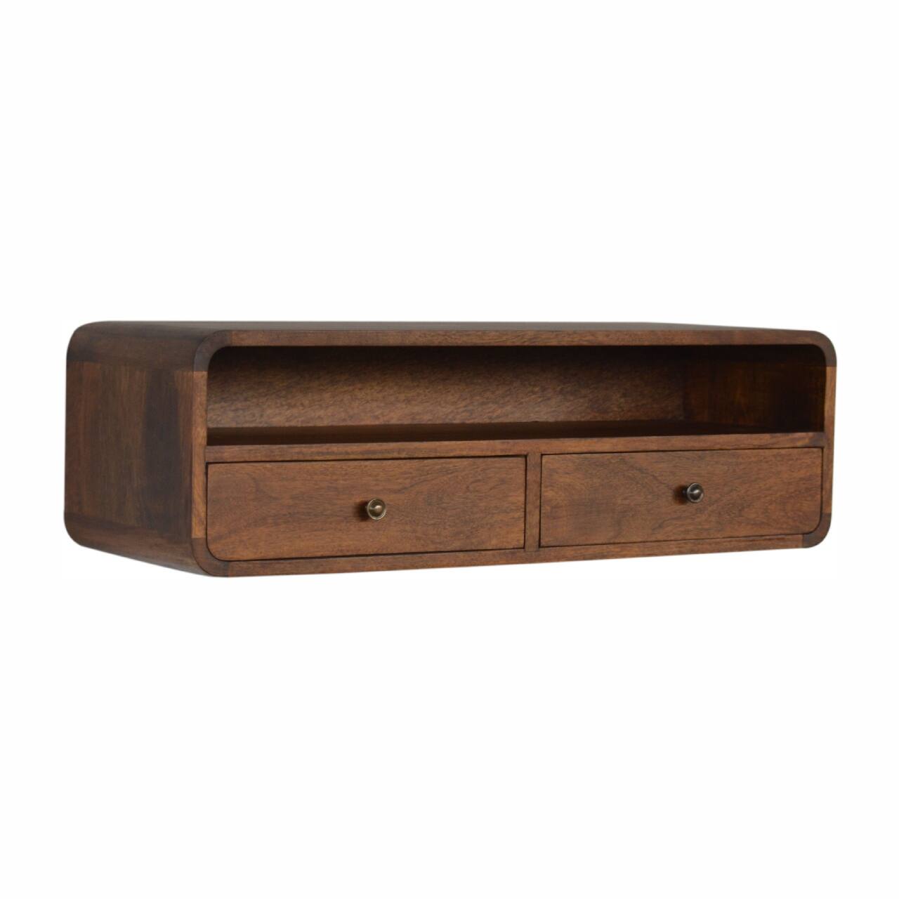 Back. Artisan Furniture - Artisan Furniture Solid Wood Floating Chestnut Open Console, 2 Drawers & 1 Shelf, Brown - Brown.