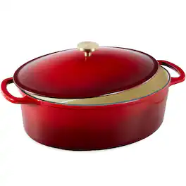 Best Choice Products - Oval 7.5 Quart Cast-Iron Dutch Oven, Heavy-Duty w/ Enamel, Side Handles - Red