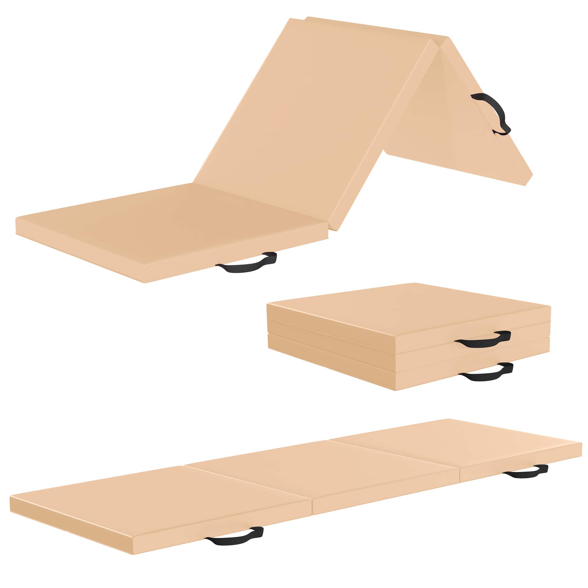 BalanceFrom Fitness - GoGym 6x2' Folding 3 Panel Exercise Mat with Handles - Beige