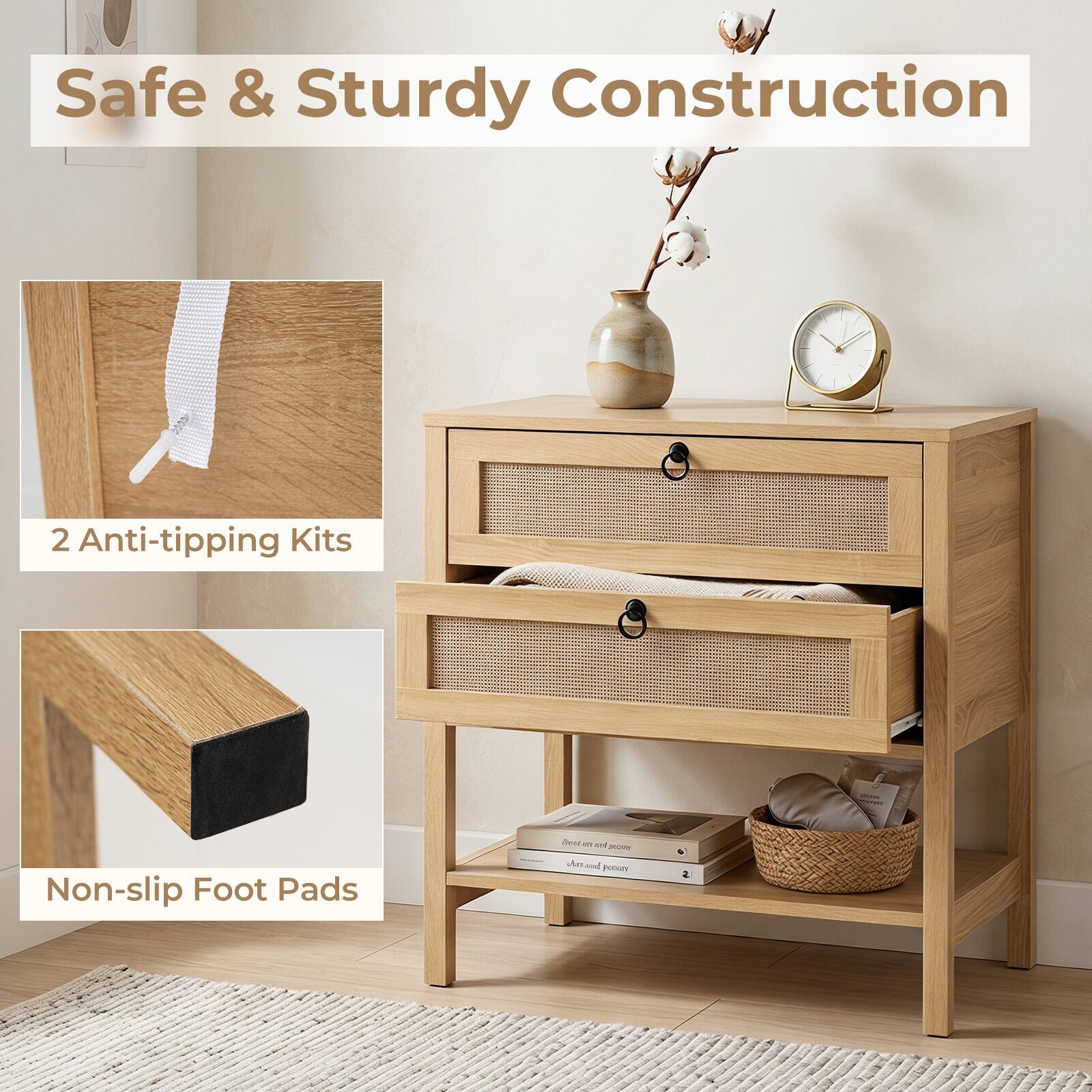Safe & Sturdy Construction

2 Anti-tipping Kits

Non-slip Foot Pads