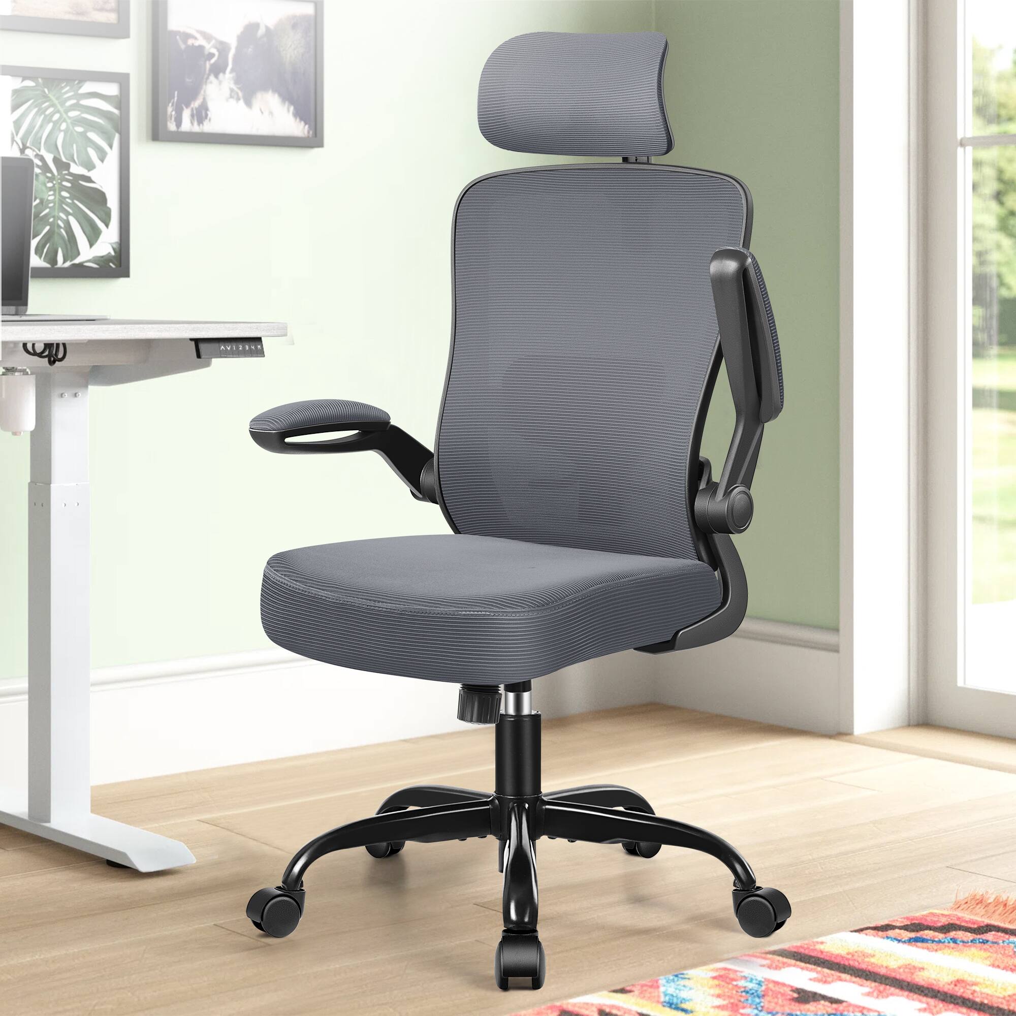 Alt View 3. KERDOM - Ergonomic High Back Office Chair, Computer Chair with Adjustable Height, Lumbar Support Home Office Swivel Gaming Chair - Dark Gray.