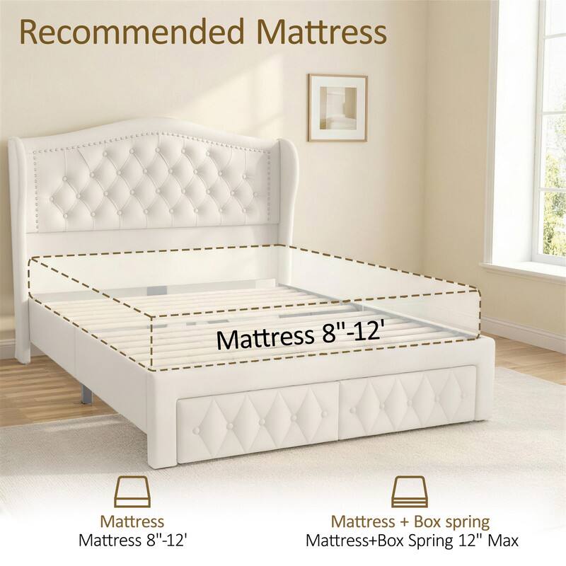 Recommended Mattress

- Mattress 8"-12"
- Mattress + Box Spring 12" Max