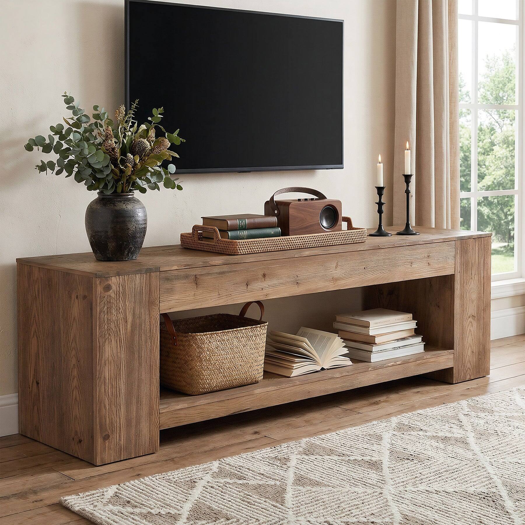 Front. Tribesigns - Office Media Console with Solid Wood Construction, for Media Equipment and Storage in Meeting Rooms and Reception Areas - Brown.