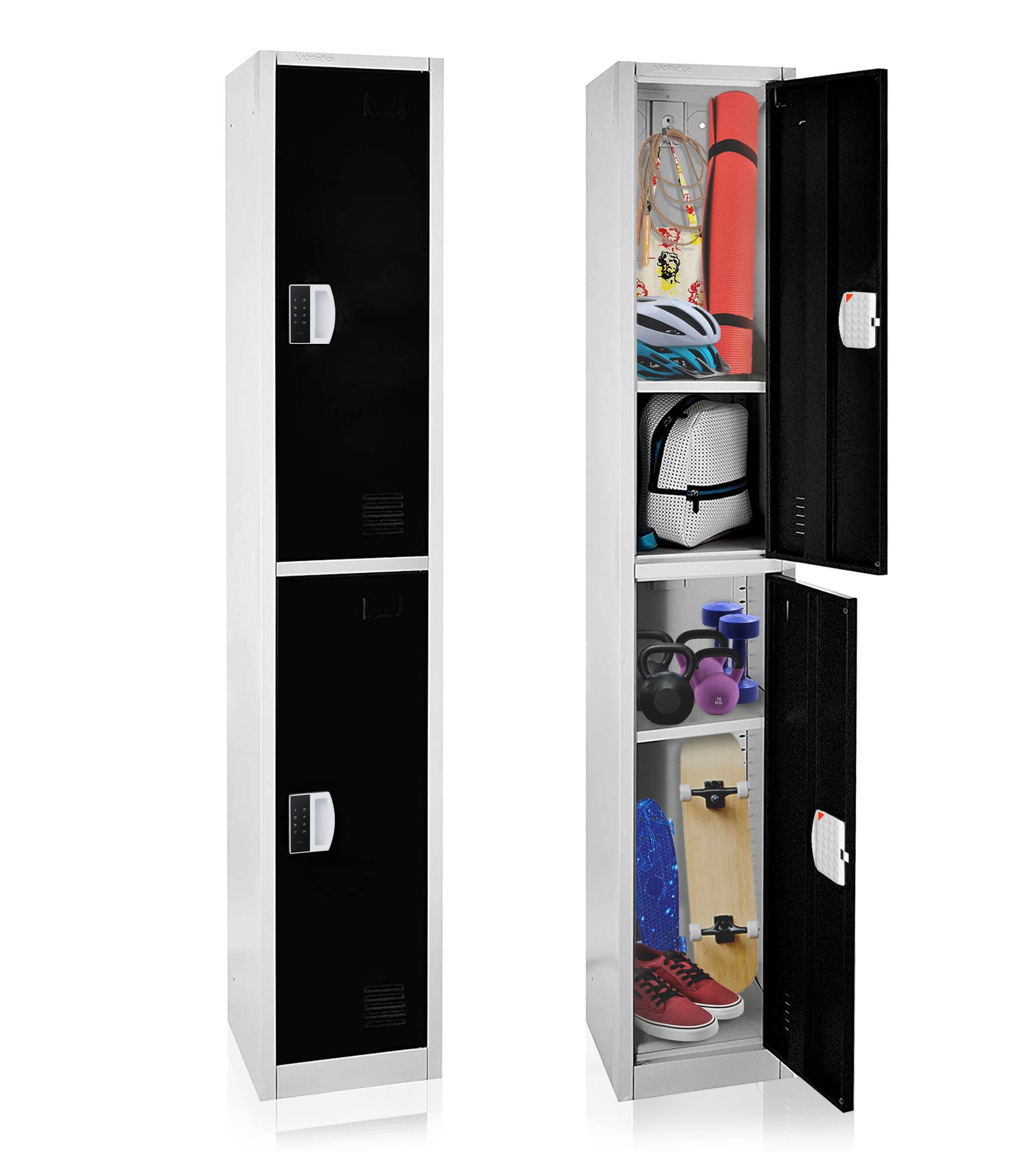 Alt View 6. AdirOffice - Storage Locker 629-Series 72" H 2-Tier Steel Digital Lock 2-Shelf Locker, 4/Pack - black.