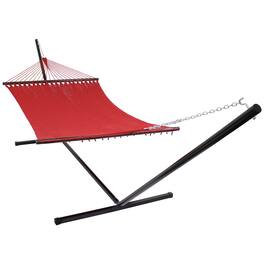 Sunnydaze - 2-Person Polyester Rope Hammock with Steel Stand - Red