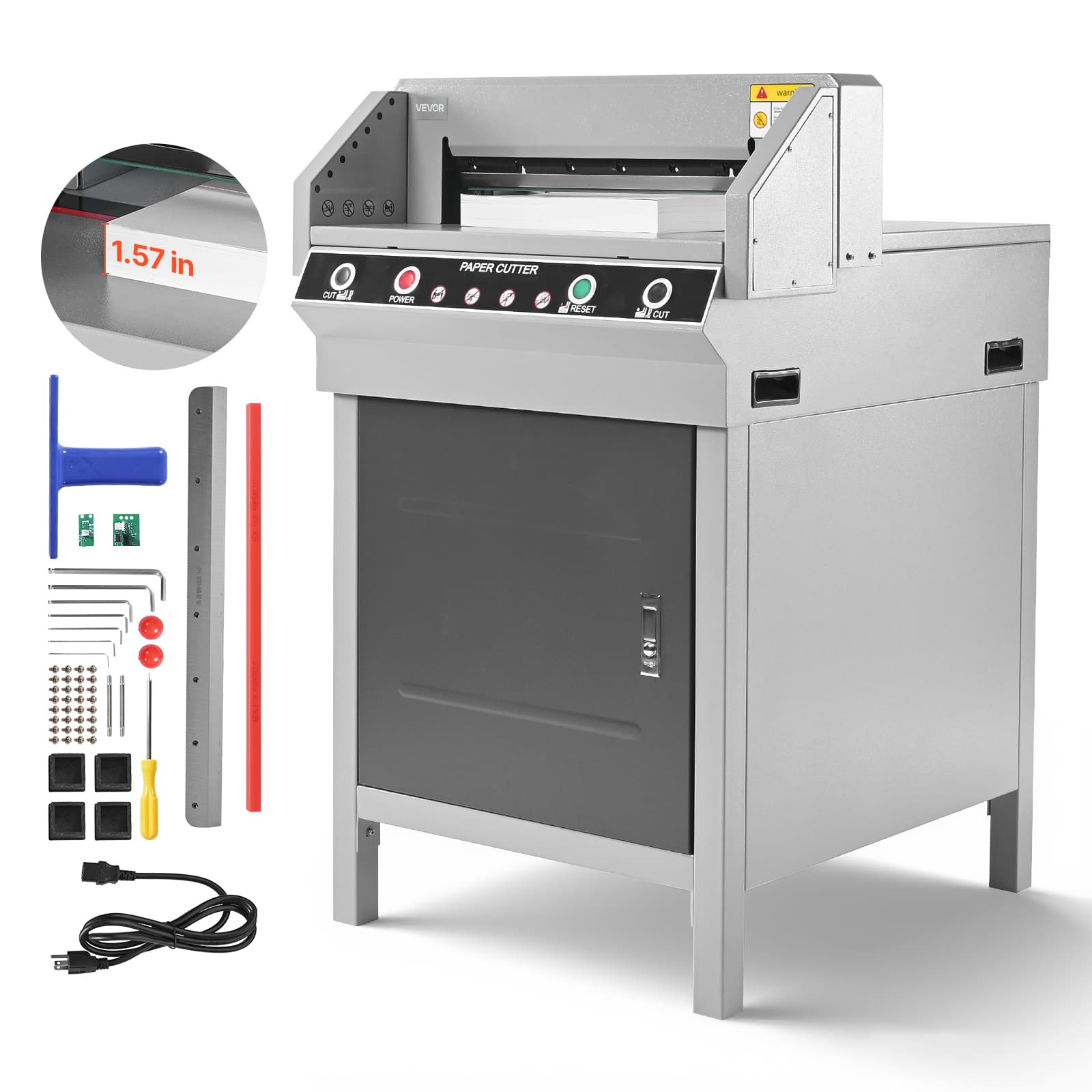 VEVOR - Electric Paper Cutter, Heavy Duty Metal Paper Cutter Machine, 17.72 inch Cutting Width, 1.57 inch Cutting Thickness - Gray