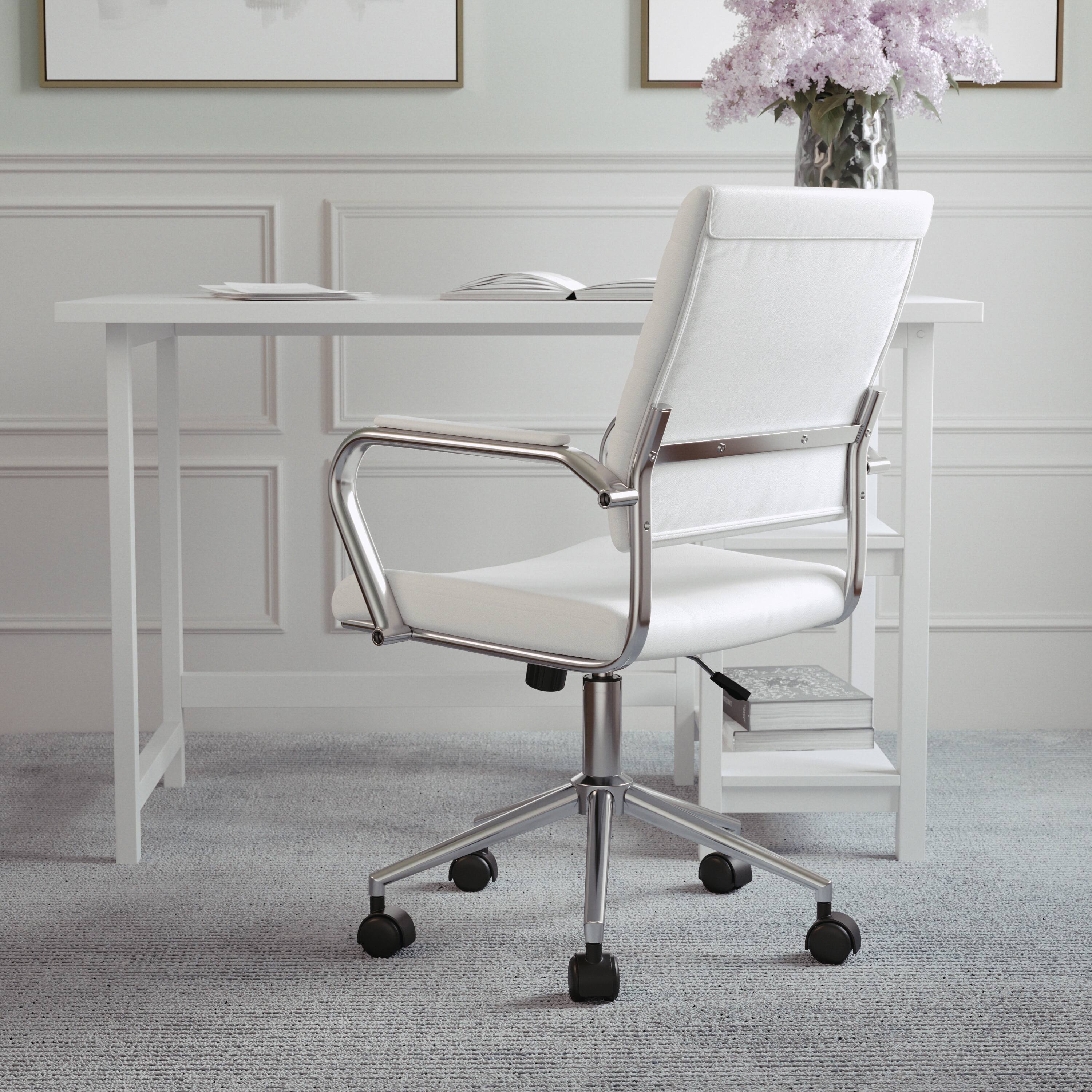 Alt View 15. Martha Stewart - Piper Ribbed Faux Leather Office Chair - White Faux Leather/Polished Nickel.