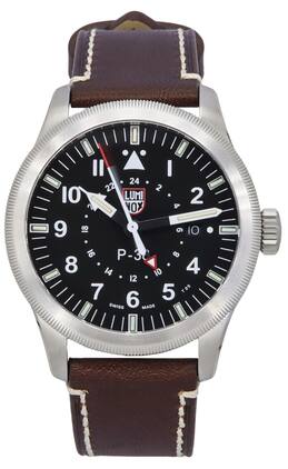 Luminox - Air Pilot P-38 Lightning GMT Leather Strap Dial Swiss Quartz XA.9521 100M Men's Watch - Black