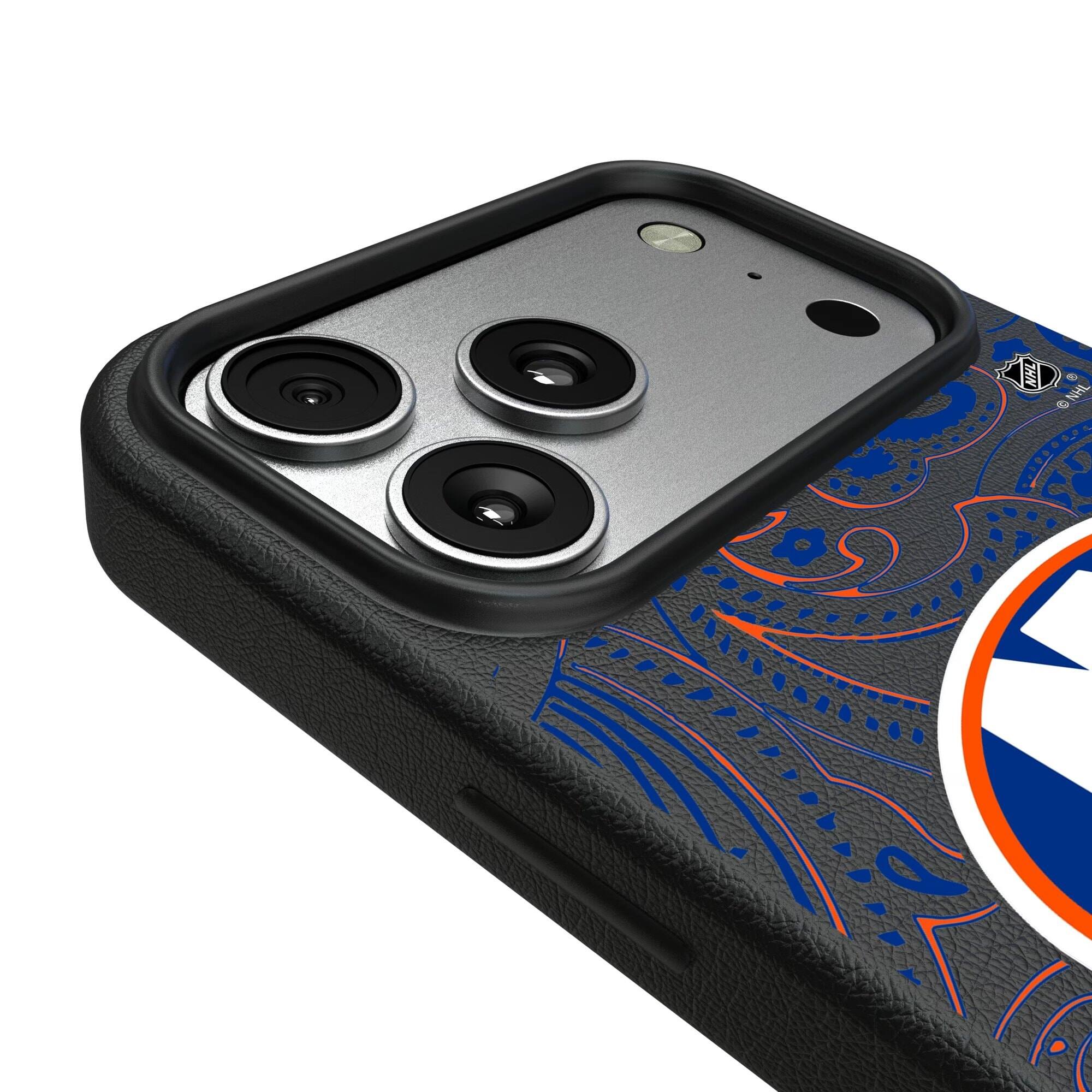 Alt View 2. Keyscaper - Black New York Islanders Paisley iPhone Magnetic Bump Case - 15 - Black.