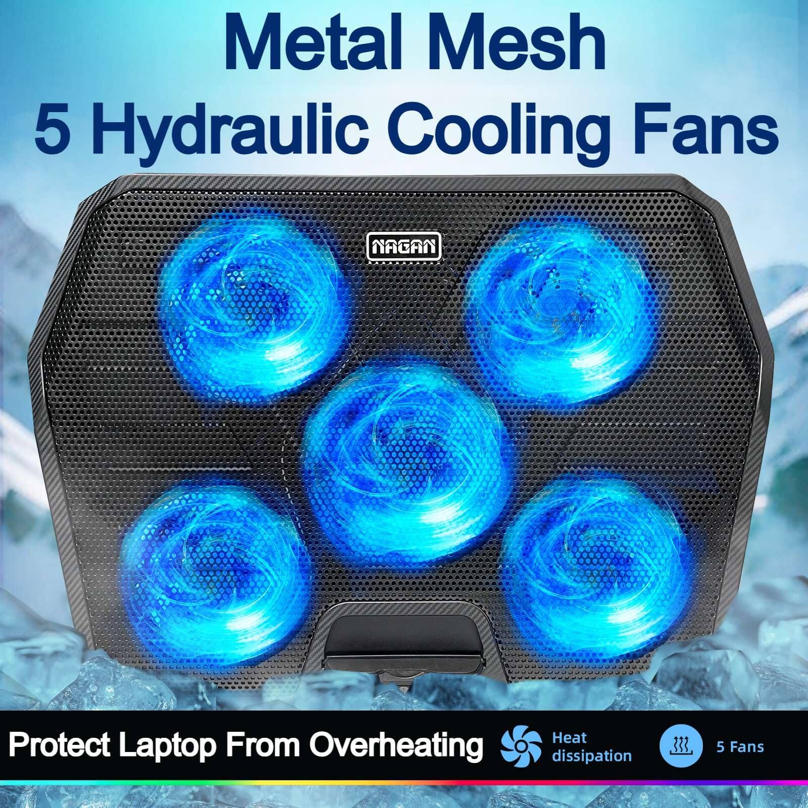 Metal Mesh  
5 Hydraulic Cooling Fans  

Protect Laptop From Overheating  

Heat Dissipation  
5 Fans