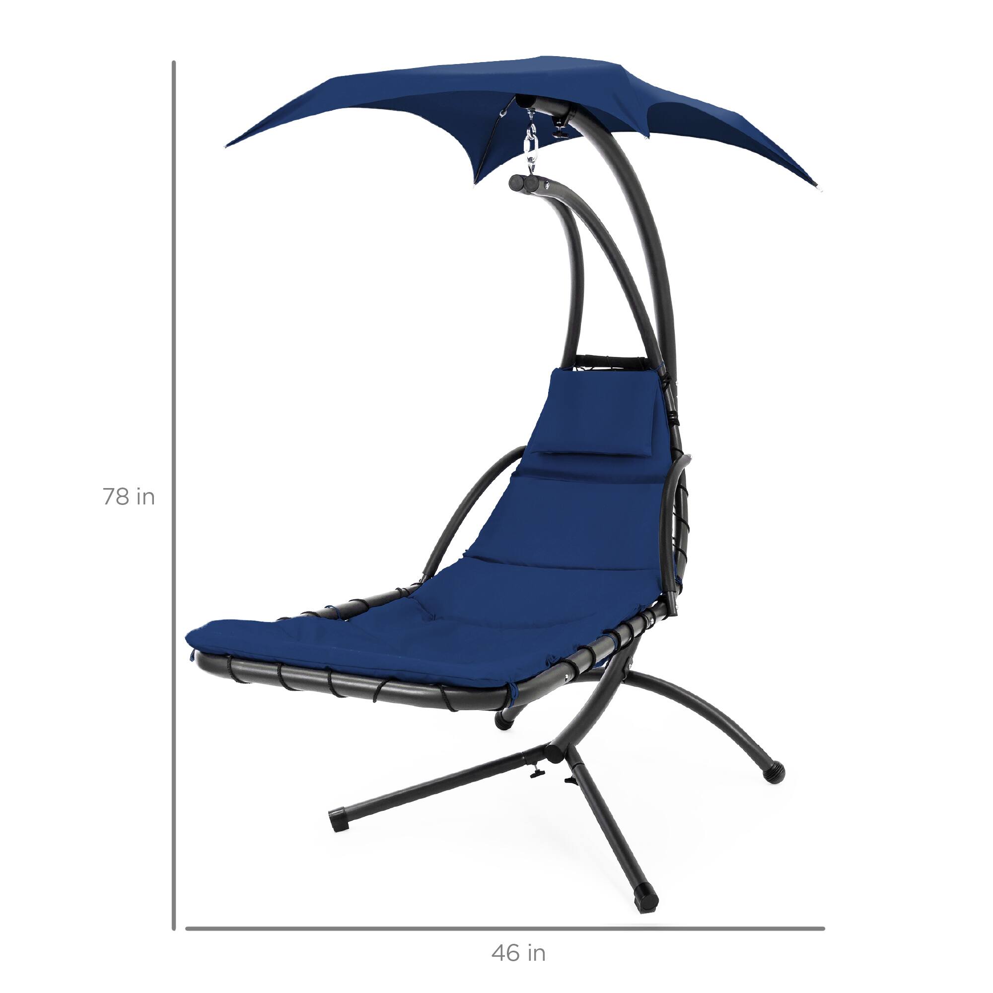 Alt View 7. Best Choice Products - Best Choice Products Hanging Curved Chaise Lounge Chair Swing for Backyard, Patio w/ Pillow, Shade, Stand - Navy Blue - Navy Blue.