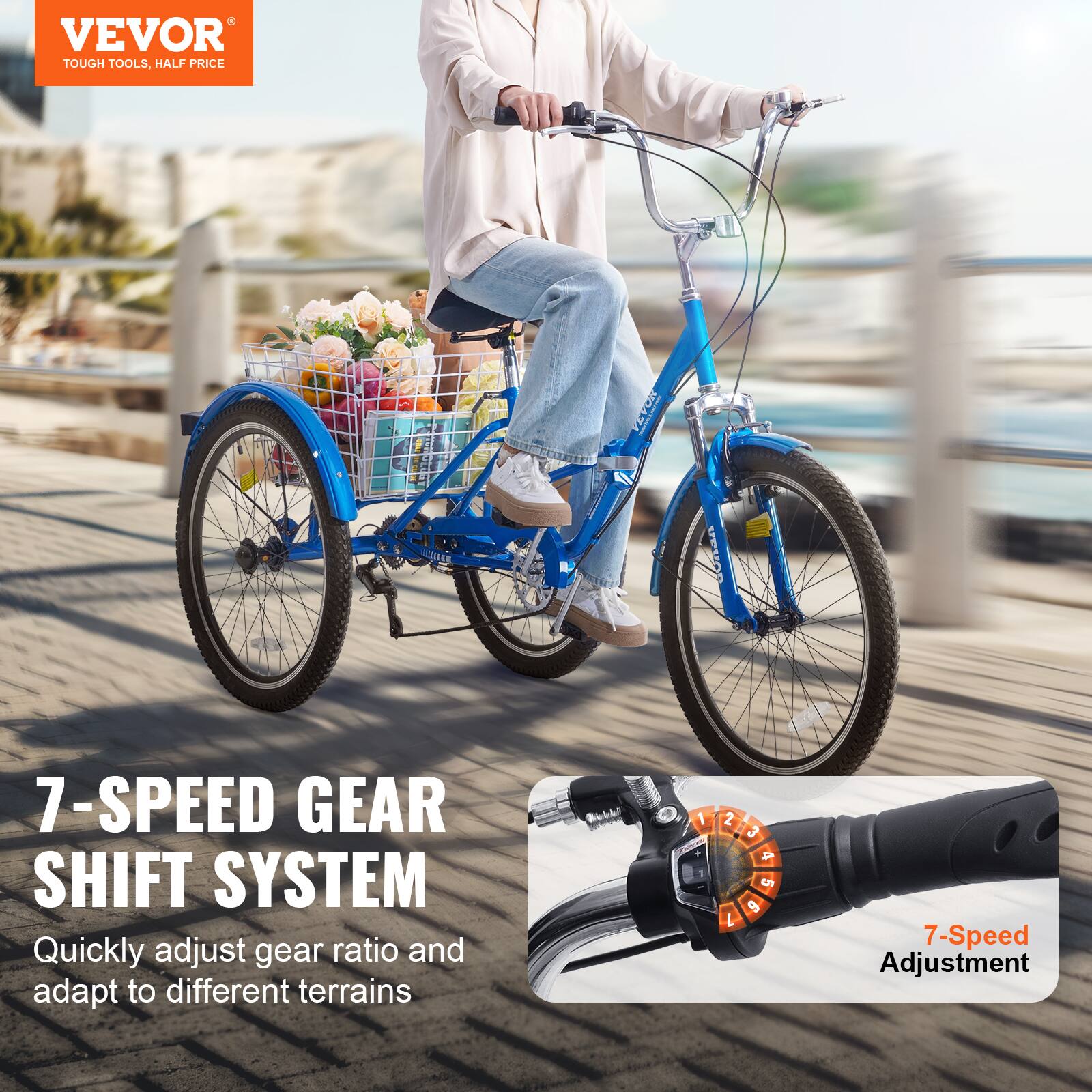 VEVOR TOUGH TOOLS. HALF PRICE

7-SPEED GEAR SHIFT SYSTEM
Quickly adjust gear ratio and adapt to different terrains

7-Speed Adjustment