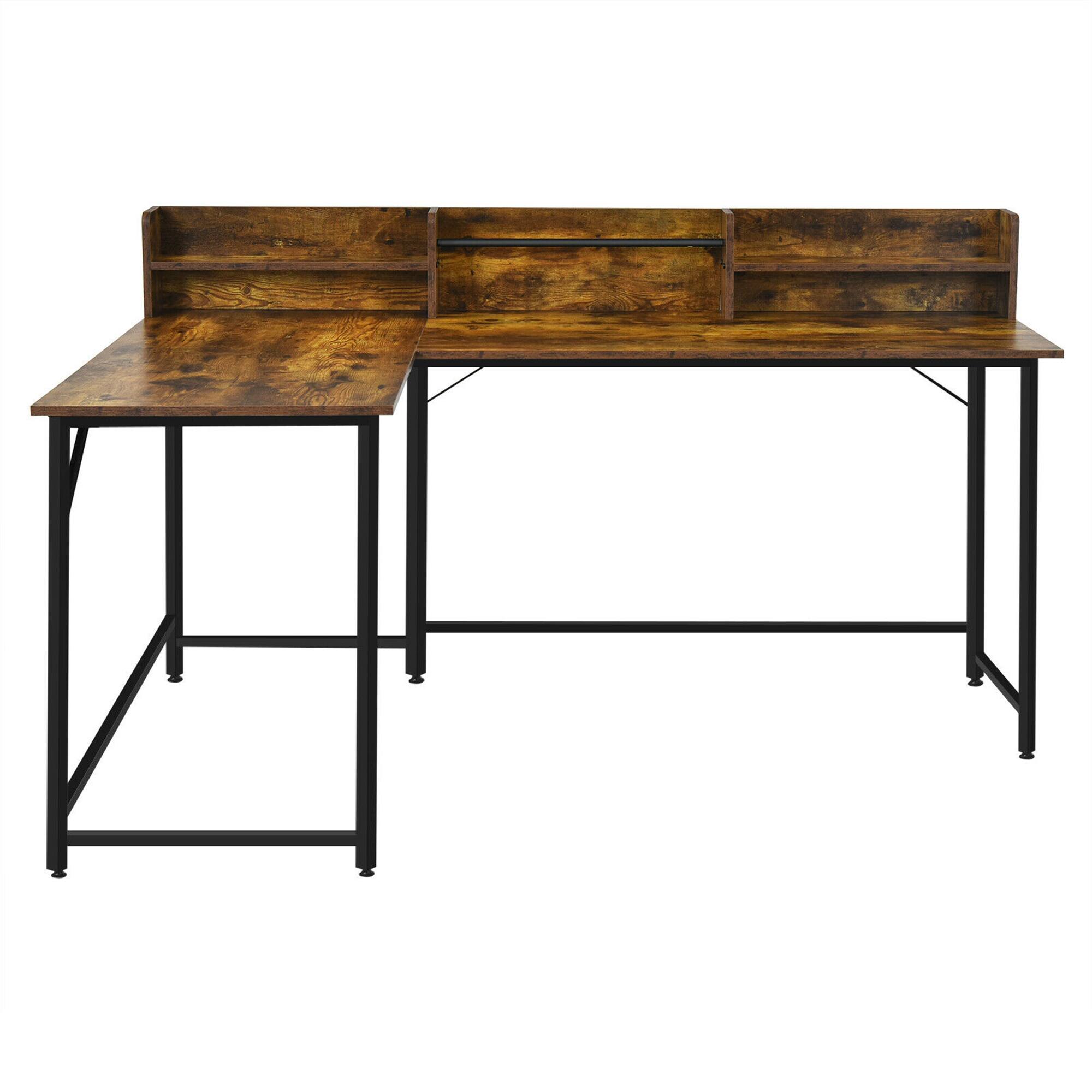 Alt View 8. Gymax - Gymax 65.5'' L-shaped Computer Desk Home Office Corner Table w/Bookshelf Rustic - Rustic Brown.