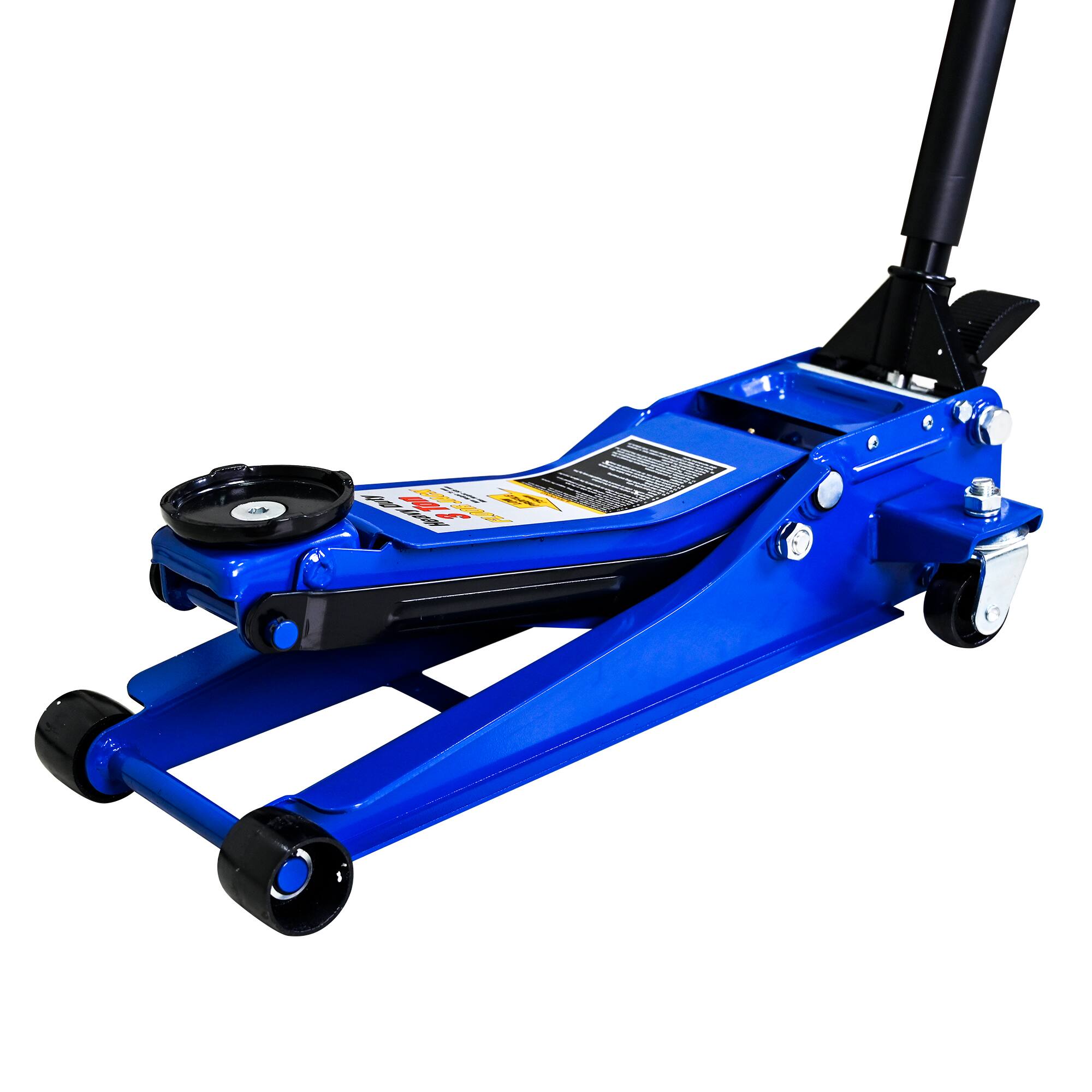 Front. Glintex - 3 Ton Heavy Duty Steel Floor Jack with Dual Pump Quick Lift and Foot Pedal - Blue.