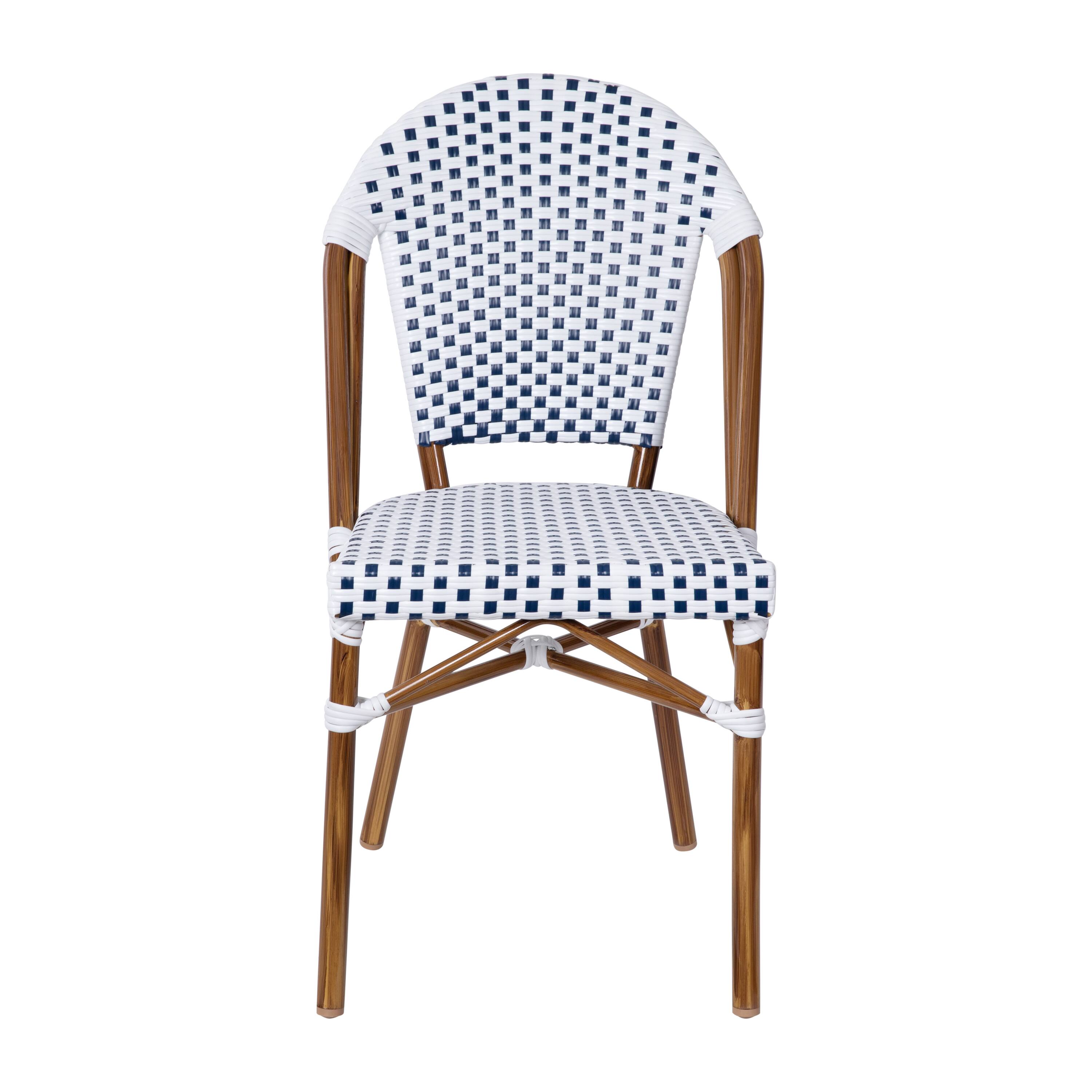 Alt View 10. Emma + Oliver - Colmar Indoor/Outdoor Stacking Bistro Chairs with Aluminum Frame - White & Navy/Natural Frame.