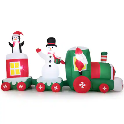 Front. Costway - Costway 11.5 FT Christmas Inflatables Train with Snowman Penguin Built-in LED Lights - Multicolor.