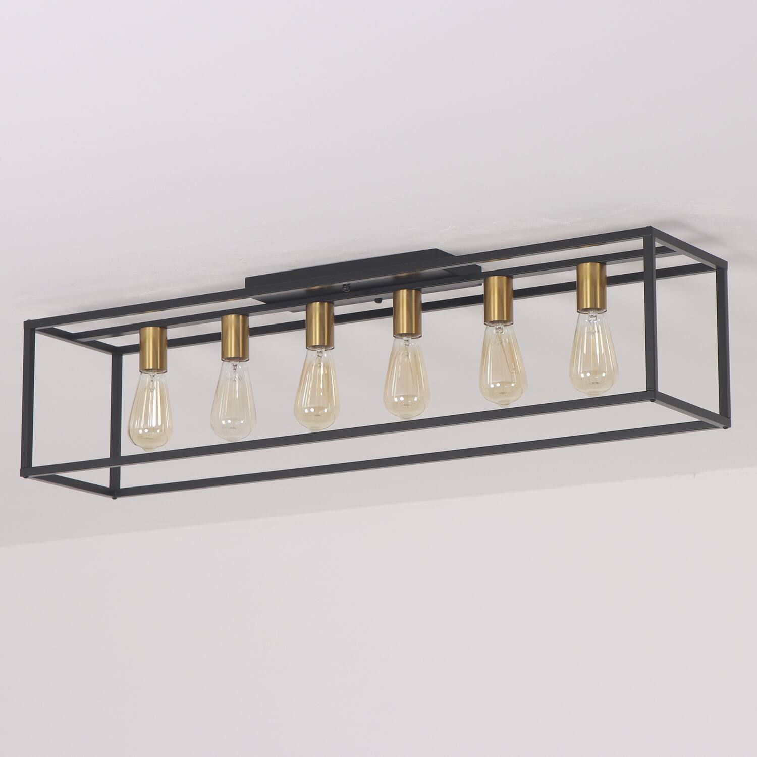 Alt View 4. Umeiluce - 6 Lights Island Ceiling Flush Mount Light Cage Farmhouse Vintagle style for Dinning Room Asile Black and Brass Finsh - Black and Brass.