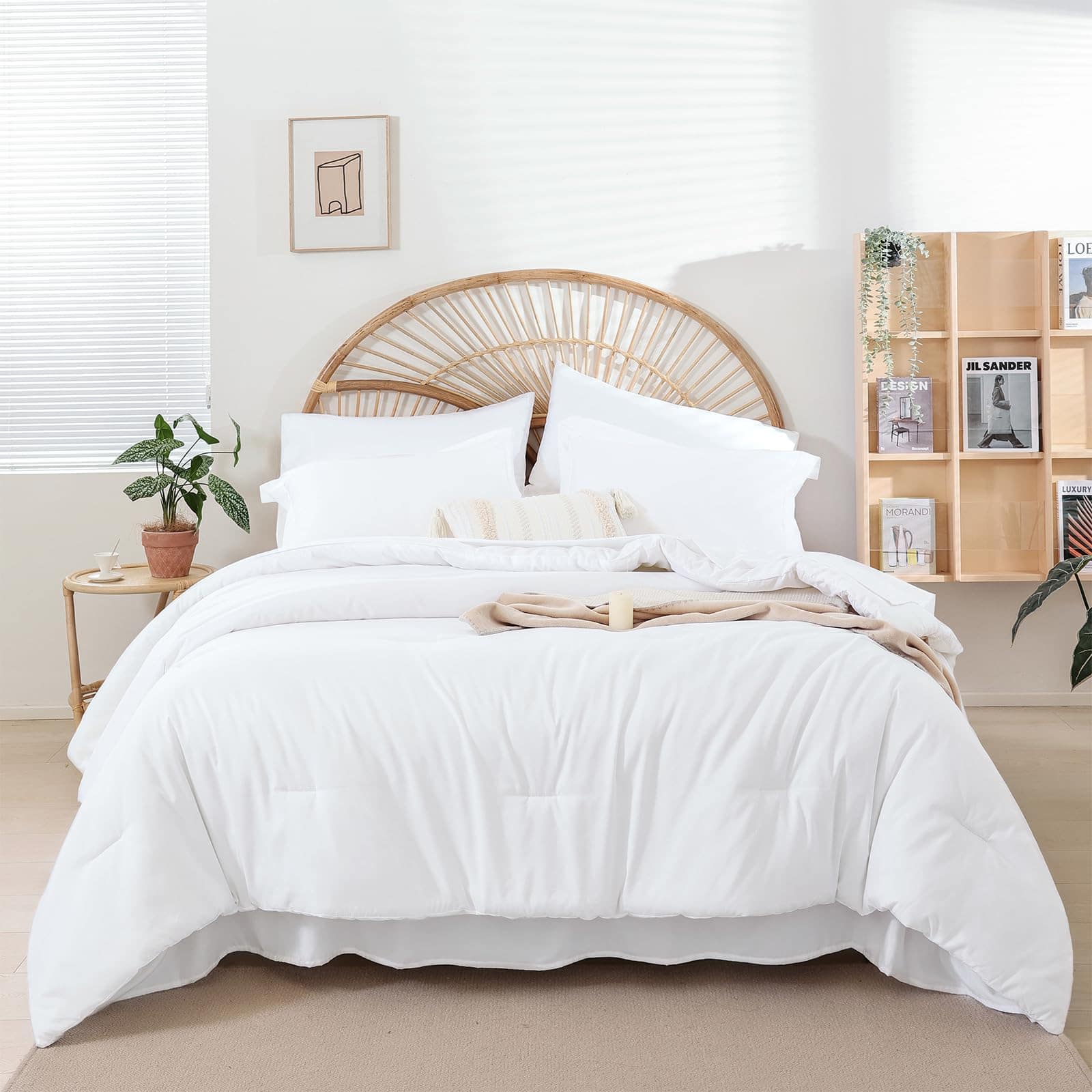 PO3TICJUNKI3 - Comforter Sets Set With Sheets 7 Piece Soft Microfiber Comforters For Women Lightweight Alternative All Season - White-Full