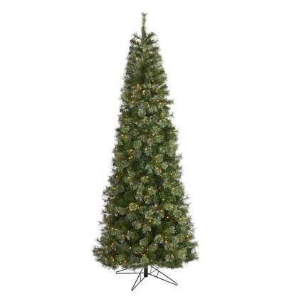 Front. BreeBe - 9' Cashmere Slim Xmas Tree w/550 Lights and 1308 Tips - Green.