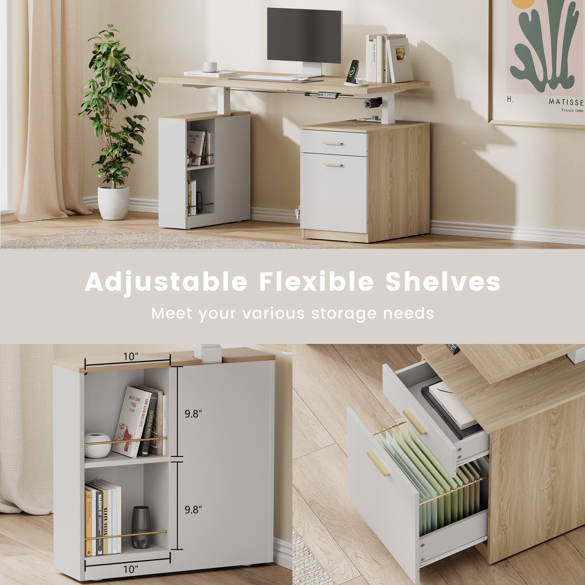 Adjustable Flexible Shelves  
Meet your various storage needs  

10"  
9.8"  
9.8"  
10"